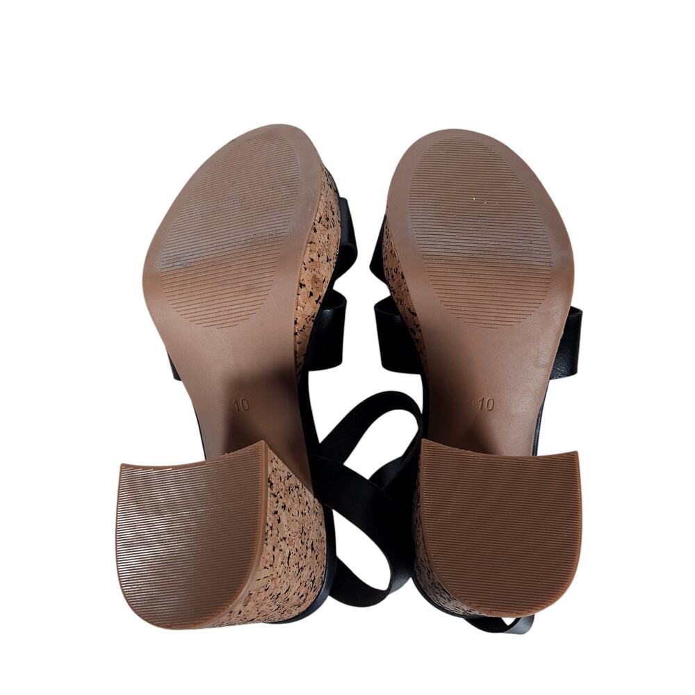 Lane Bryant Platform Sandals 10 Black Vegan Leather Cork Block Heel Strappy - Picture 9 of 10